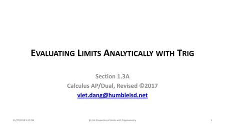 Evaluating Limits Analytically with Trig