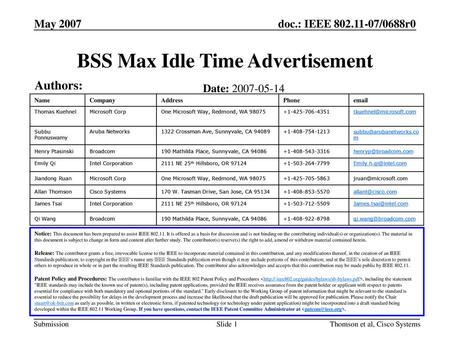 BSS Max Idle Time Advertisement