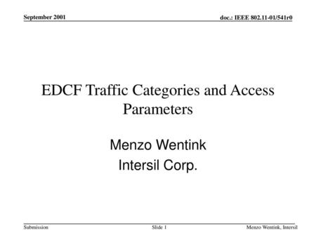 EDCF Traffic Categories and Access Parameters