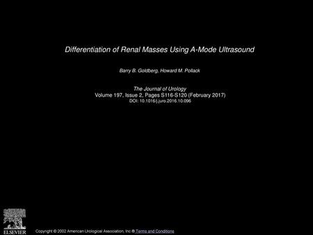 Differentiation of Renal Masses Using A-Mode Ultrasound