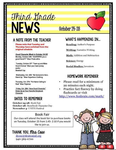 news Third Grade October Book Fair What’s Happening in...