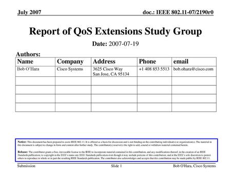 Report of QoS Extensions Study Group