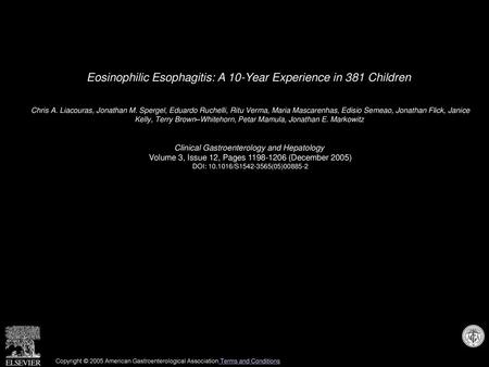 Eosinophilic Esophagitis: A 10-Year Experience in 381 Children