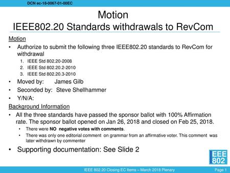 Motion IEEE Standards withdrawals to RevCom