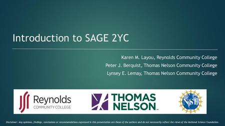 Introduction to SAGE 2YC