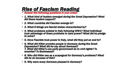 Rise of Fascism Reading