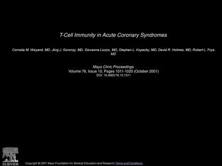 T-Cell Immunity in Acute Coronary Syndromes