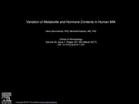 Variation of Metabolite and Hormone Contents in Human Milk
