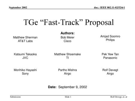 TGe “Fast-Track” Proposal