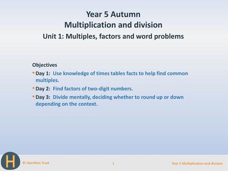 Year 5 Autumn Multiplication and division