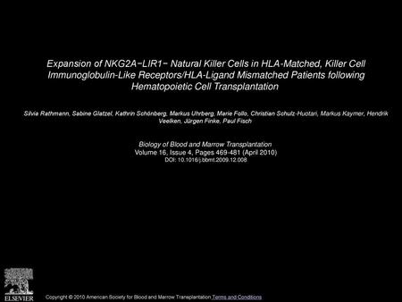 Expansion of NKG2A−LIR1− Natural Killer Cells in HLA-Matched, Killer Cell Immunoglobulin-Like Receptors/HLA-Ligand Mismatched Patients following Hematopoietic.