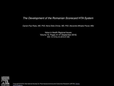 The Development of the Romanian Scorecard HTA System