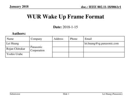 WUR Wake Up Frame Format