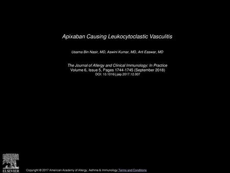 Apixaban Causing Leukocytoclastic Vasculitis