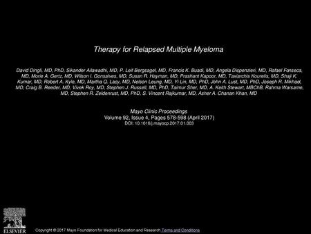 Therapy for Relapsed Multiple Myeloma
