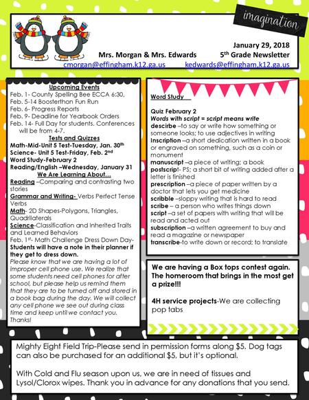 Mrs. Morgan & Mrs. Edwards 5th Grade Newsletter - ppt download