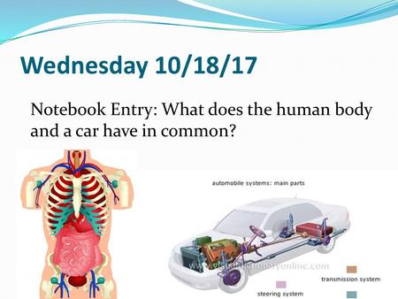 Wednesday 10/18/17 Notebook Entry: What does the human body and a car have in common?