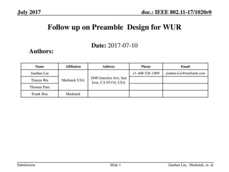 Follow up on Preamble Design for WUR
