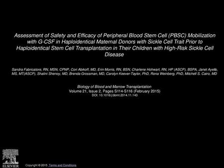 Assessment of Safety and Efficacy of Peripheral Blood Stem Cell (PBSC) Mobilization with G-CSF in Haploidentical Maternal Donors with Sickle Cell Trait.