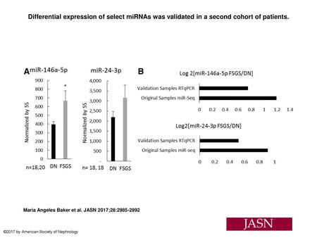Differential expression of select miRNAs was validated in a second cohort of patients. Differential expression of select miRNAs was validated in a second.