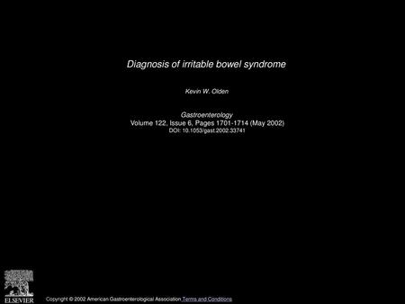Diagnosis of irritable bowel syndrome