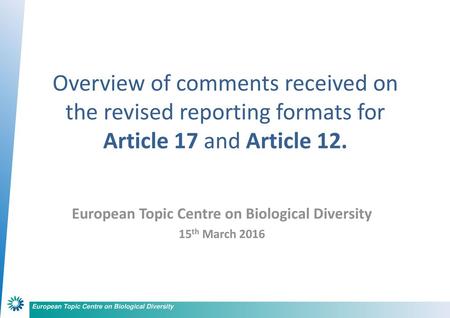 European Topic Centre on Biological Diversity 15th March 2016