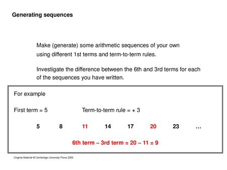Generating sequences A1.1 Core Plenary