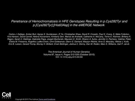 Penetrance of Hemochromatosis in HFE Genotypes Resulting in p