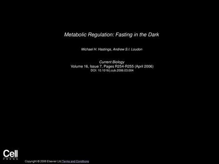 Metabolic Regulation: Fasting in the Dark