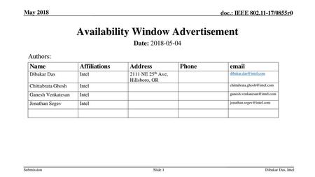 Availability Window Advertisement