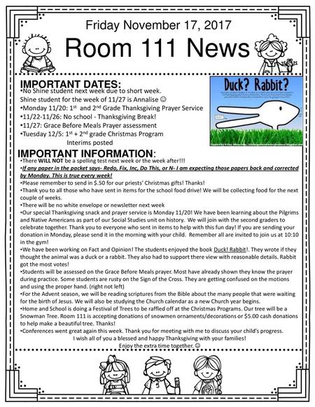 Room 111 News Friday November 17, 2017 Important dates:
