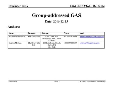 Group-addressed GAS Date: Authors: December 2016 July 2013