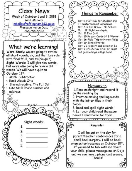 Class News What we’re learning! Things to Remember Homework