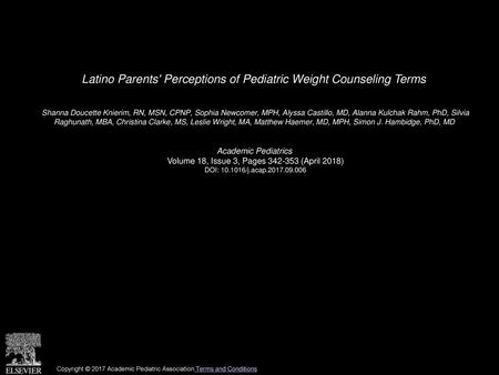 Latino Parents' Perceptions of Pediatric Weight Counseling Terms