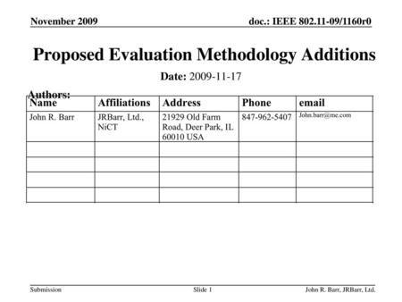 Proposed Evaluation Methodology Additions