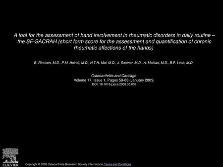 A tool for the assessment of hand involvement in rheumatic disorders in daily routine – the SF-SACRAH (short form score for the assessment and quantification.