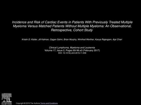 Incidence and Risk of Cardiac Events in Patients With Previously Treated Multiple Myeloma Versus Matched Patients Without Multiple Myeloma: An Observational,