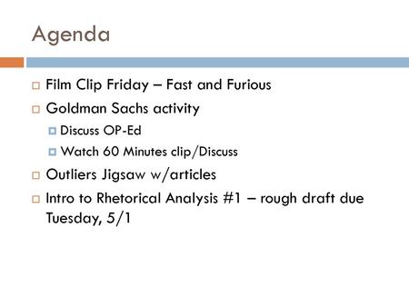 Agenda Film Clip Friday – Fast and Furious Goldman Sachs activity