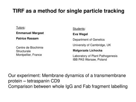TIRF as a method for single particle tracking