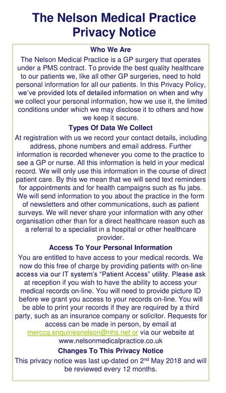 The Nelson Medical Practice Privacy Notice