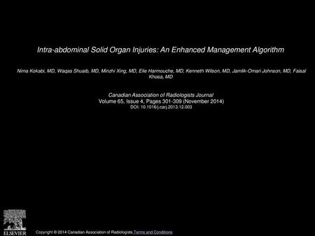 Intra-abdominal Solid Organ Injuries: An Enhanced Management Algorithm