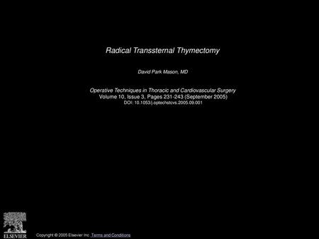 Radical Transsternal Thymectomy