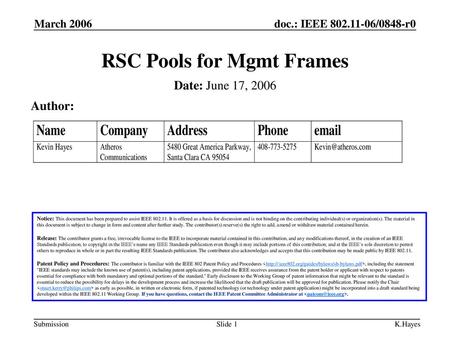 RSC Pools for Mgmt Frames