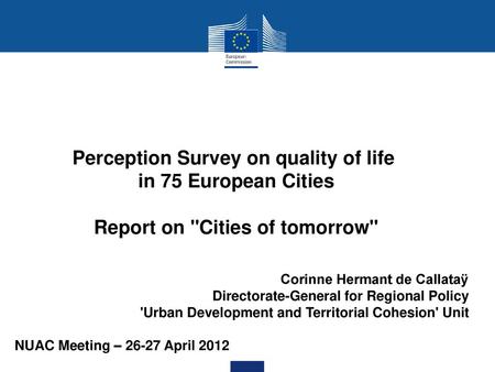 Perception Survey on quality of life Report on Cities of tomorrow