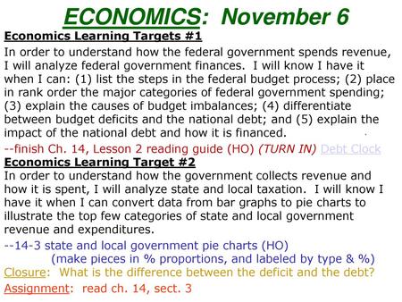ECONOMICS: November 6 Economics Learning Targets #1