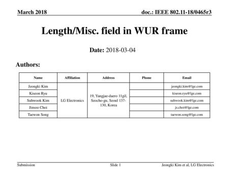 Length/Misc. field in WUR frame