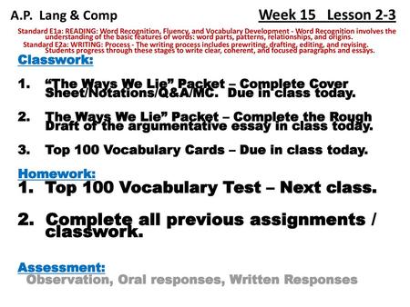 A.P. Lang & Comp Week 15 Lesson 2-3