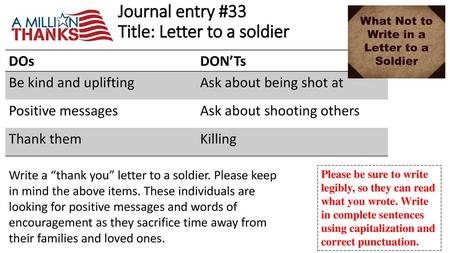 Journal entry #33 Title: Letter to a soldier