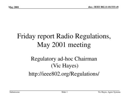 Friday report Radio Regulations, May 2001 meeting