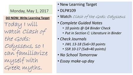 DO NOW: Write Learning Target
